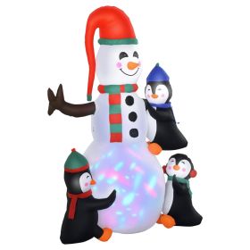 6' Christmas Inflatables Outdoor Decorations Snowman with Penguins, Blow-Up Yard Christmas Decor with LED Rotating Colorful Light