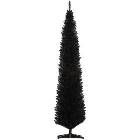 8ft Unlit Pencil Artificial Christmas Tree with Realistic Branches and 618 Tips, Plastic Base, Black