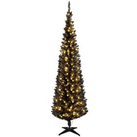6ft Pencil Christmas Tree, Slim Artificial Christmas Tree with Realistic Branches and Warm White LED Lights, Black