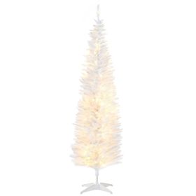 6ft Pencil Christmas Tree, Slim Artificial Christmas Tree with Realistic Branches and Warm White LED Lights, White