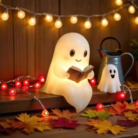 Cute Ghost Reading Book Lamp, Cute Halloween Ghost Night Light, Light up Ghosts Halloween Decorations for Indoor Home Table Centerpiece Bedroom S (Option: )