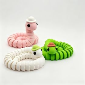 3D Printed Articulated Snake Figurine With Hat, 9.45in Flexible Jointed Cute Animal Desk Decor, Fidget Collectible Gift (Option: 3PCS Set-Approx. 24 cm  9.45 in Each)
