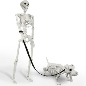 36 Inch Lighted Human & Dog Skeleton Halloween Decor, Movable Posable Outdoor Indoor Display (Option: 2FT  46LED)