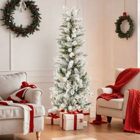Pencil Christmas Tree, Prelighted Artificial Slim Christmas Trees With 250 Incandescent Lights, 571 Branch Tips & Foldable Base (Option: White flocking 9FT)