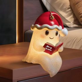 Christmas Decorations Ghost Reading Book Lamp with Santa Hat, Cute Xmas Light Up Ghost Statue Night Light for Indoor Home Table Centerpiece House (Option: 15cm/5.9in)