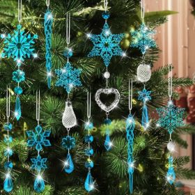 Crystal Ornaments Christmas Tree Decorations - 21pcs Christmas Tree Ornaments Sparkling Dazzling Festival Party Decoration Crystal Snowflake Desi (Option: Blue)