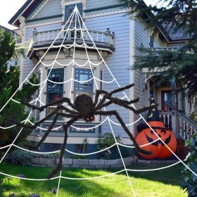 200 Inch Halloween Spider Web With 59 Inch Giant Spider, Outdoor Indoor Spooky Yard Decor (Option: Black)