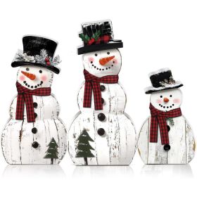 3 Pack Snowman Christmas Decorations, Rustic Wooden Holiday Figurines For Indoor Home Decor, Tabletop, Shelf, Mantel & Entryway (Option: White)