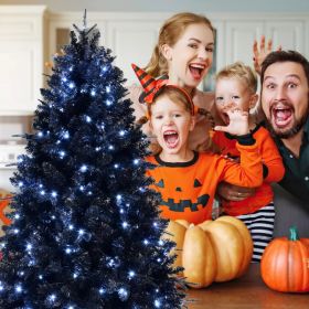 Artificial 7ft Black LED-lit Christmas Tree With 1916PE&PVC Mixed Branch Tips,Hinged Premium & Foldable Base For Indoor Holiday Decorating (Option: defaulttitle)