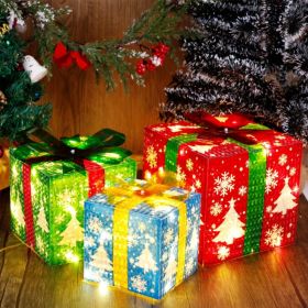 Set Of 3 Lighted Gift Boxes Christmas Decorations, 60 LED Lighted Snowflake Christmas Tree Present Boxes, Christmas Home Gift Box Decorations (Option: Red Green)