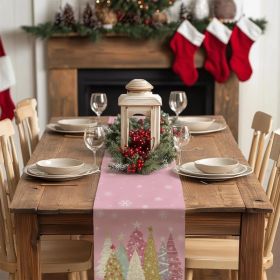 Christmas Table Runner 13x72 Inch, Xmas Trees Snowflakes Winter Holiday Decorative Farmhouse Table Decorations for Kitchen Dinning, Indoor Outdoo (Option: Pink)