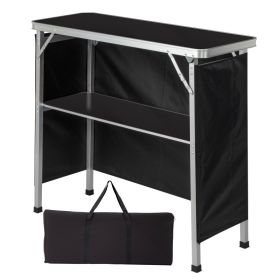 100-38-88cm Portable Folding Bar Table With Storage Shelf, Aluminum Frame Trade Show Counter With Black Skirt & Carry Bag (Option: Black)