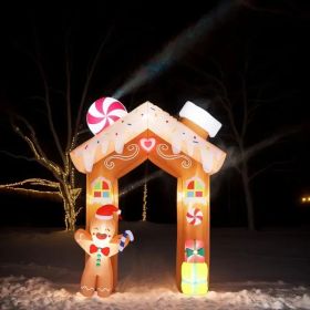 8FT Tall Christmas Gingerbread Inflatable - Blow Up Yard Decor with LED Lights, Electric Blower, Secure Stakes & Storage Bag - Indoor Garden Lawn (Option: 8FT Gingerbread Archway)