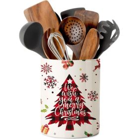 Christmas Kitchen Decor, Christmas Tree Ceramic Utensil Holder, Festive Countertop Organizer For Spoons, Forks, Spatulas & Tools (Option: MULTI)