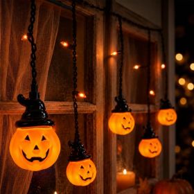Halloween Pumpkin Curtain String Lights Plug-in 25 LED Decor (Option: Orange)