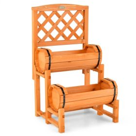 2-Tier Solid Fir Wood Raised Garden Bed with Trellis Cylindrical Planter Box for Climbing Plants (Option: default title)