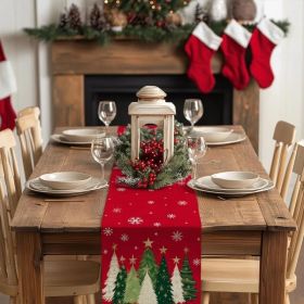 Christmas Table Runner 13x90 Inch, Xmas Trees Snowflakes Holiday Decorative Farmhouse Table Decoration for Kitchen Dinning, Indoor Outdoor Dinner (Option: Red)