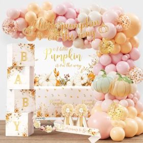 Little Pumpkin Shower Decorations Party Supplies for Girl, Rustic Fall Autumn Baby Shower Decoration, A Little Pumpkin is on The Way Backdrop Bal (Option: Orange Pink)