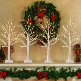 2-Pack 2FT Lighted Birch Tree with Timer for Christmas Decorations Indoor, Artificial Birch Tree with 48 LED Warm White Lights, Fairy Light Table (Option: 4 Pack)