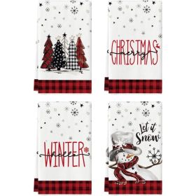 Red & Black Snowman Christmas Kitchen Towels, Set Of 4, 18 X 26 Inch Holiday Dish Towels For Kitchen, Home & Festive Decor (Option: MULTI)
