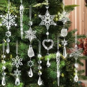 Crystal Ornaments Christmas Tree Decorations - 21pcs Christmas Tree Ornaments Sparkling Dazzling Festival Party Decoration Crystal Snowflake Desi (Option: Transparent)