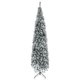 HOMOM 9ft Flocked Christmas Tree, Pencil Artificial Xmas Tree with Faux Snow, Dense Branches, Foldable Metal Base for Indoor Holiday Decor (Option: Green-1150x300x320 mm)