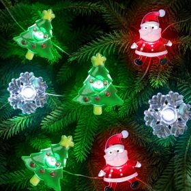 Christmas Lights Decorations, 10 FT 30 LED Battery Operated Christmas Tree Santa Snowflake String Lights, 2 Modes Waterproof Xmas Fairy (Option: Multicolor)