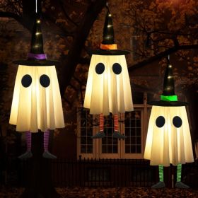 Halloween Decorations Outdoor, Spooky Ghost Halloween Decor With Witch Hat Set Of 3, Unique Ghost & Witch Fusion Design, Cute And Spooky Design, (Option: White)