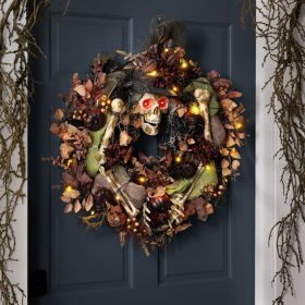 HALLOWEEN 26 Pre Lit Skeleton Wreath (Option: Black)